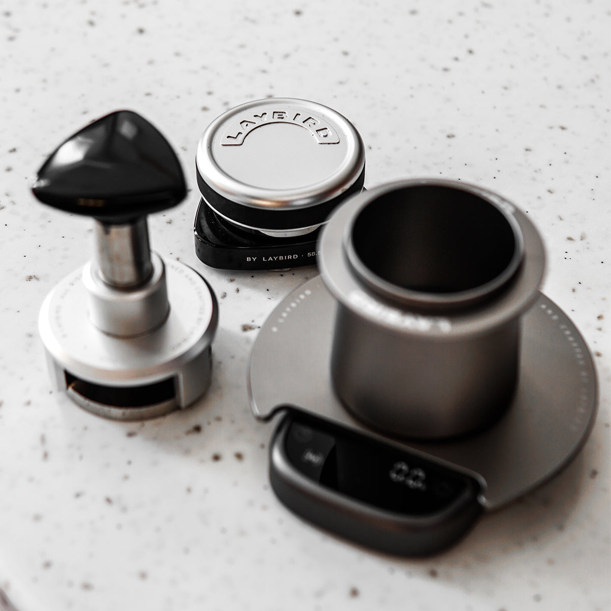 LAYBIRD Ultimate Espresso Bundle: MagAttach Scale + TriPress Tamper & TriSpin Distributor