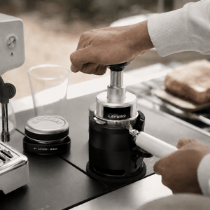 TriPress Pressure Tamper in an espresso setup for consistent puck prep