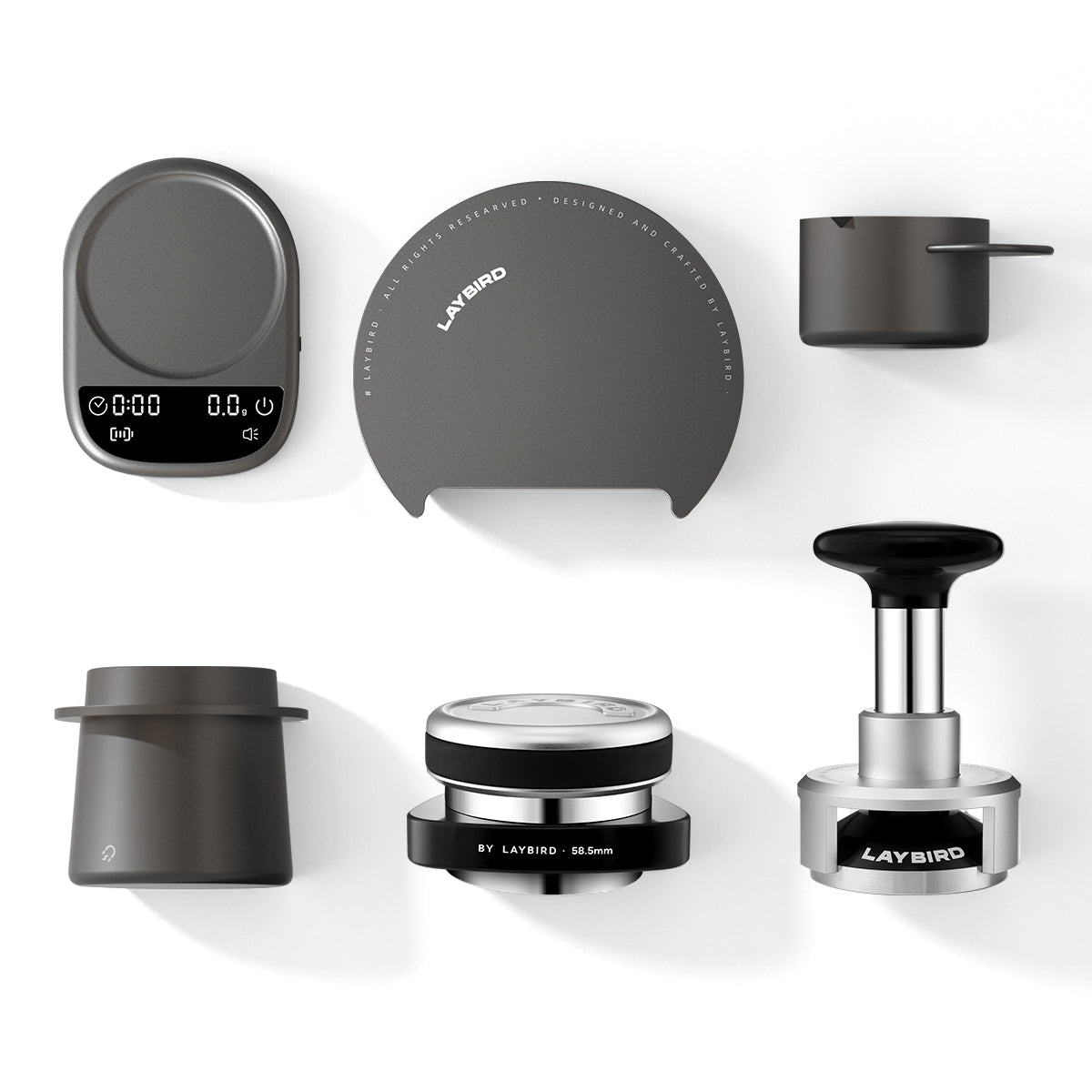 LAYBIRD Ultimate Espresso Bundle: MagAttach Scale + TriPress Tamper & TriSpin Distributor