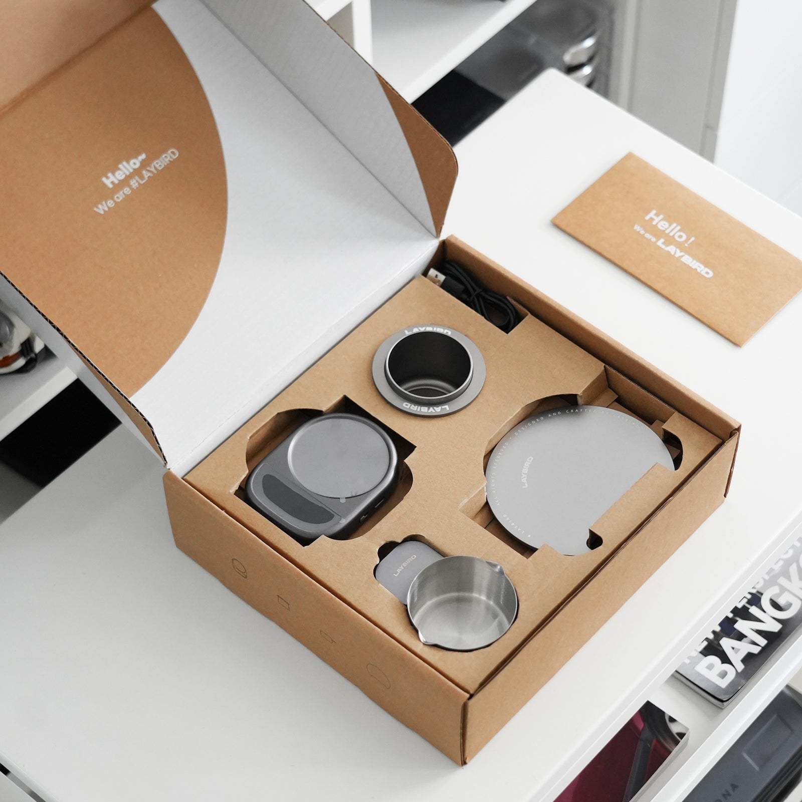 MagAttach coffee scale set with magnetic dosing cup and modular extension platform