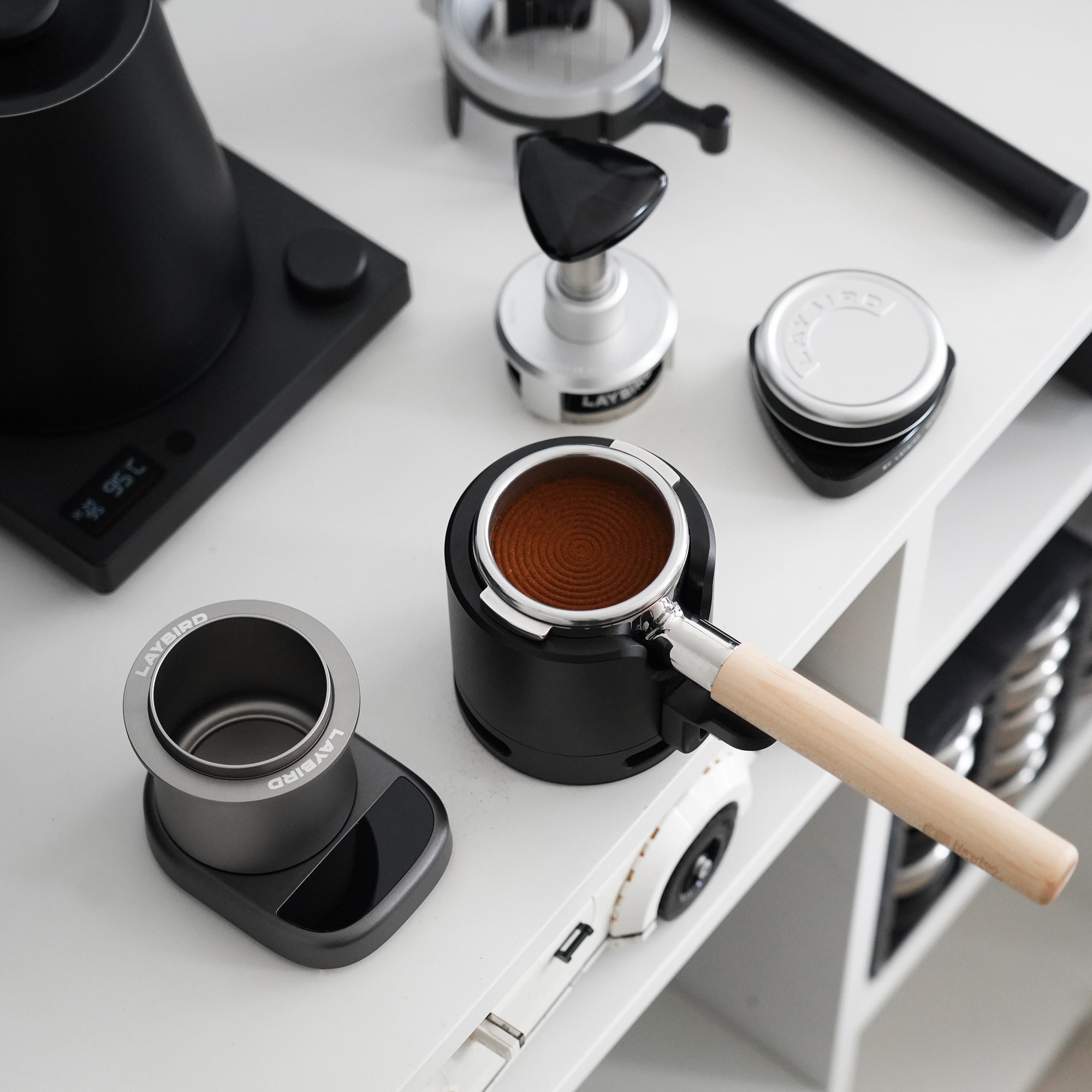 LAYBIRD Ultimate Espresso Bundle: MagAttach Scale + TriPress Tamper & TriSpin Distributor